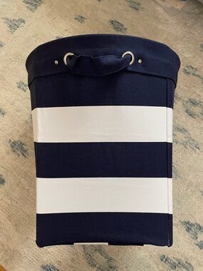 New Pottery Barn Kids Large Nautical Striped Canvas Bucket Laundry Toy Basket